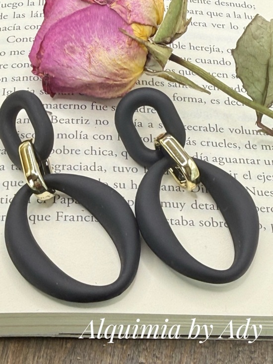 Alquimia Jewelry - MONUMENTAL + Matte Black Double Loop Earrings with Gold Accents